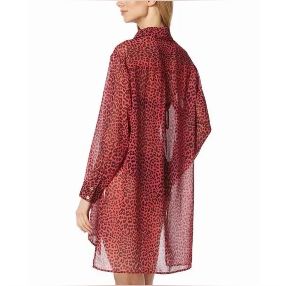 Michael Kors Sheer Animal Print Cover-Up Shirt Sea Coral L NWT Beach Swim - Picture 2 of 7